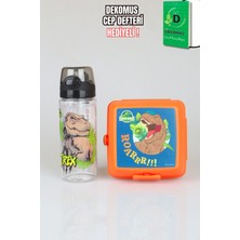 x Dekomus Lisanslı Jurassic World T-Rex 500 ml Matara ve Beslenme Kabı Seti