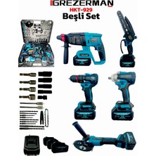 Grezerman Profesyonel Akülü 5'li Set Matkap & Spiral & Hilti & Torklu & Testere Full Setli