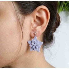 Ödül Moda Polimer Kil Özel Tasarım 3 Boyutlu Katmanlı Çiçek Küpe Açık Lila