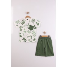 Joy Kids Erkek Çocuk %100 Pamuk Baskılı Cepli Penye Takım (7-10YAŞ) (Beyaz-Yeşil)