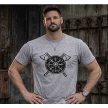 Zeda By Es Erkek Iskandinav Vegvisir Viking Baskılı Bisiklet Yaka Pamuklu Tişört