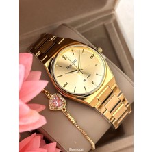 Ferrucci Sarı Renk Çelik Kordon Kadın Kol Saati+Bileklik Hediyeli