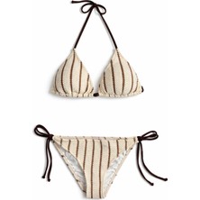 Aquella Triko Kahverengi Çizgili Ekru Üçgen Bikini Takım