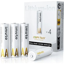 Imuto 3600MWH Aa Şarj Edilebilir Lityum Pil (4’lü Paket)
