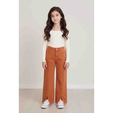 BBS Kız Çocuk Turuncu Yırtmaç Detaylı Geniş Paça Pantolon