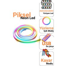 Ema Dükkan Piksel Neon LED Set Rgb Bluetooth Kumandalı USB 5V 5 Metre Dış Mekan