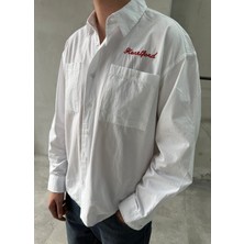 Difransel Jeans Heartford Nakışlı Oversize Beyaz Gömlek