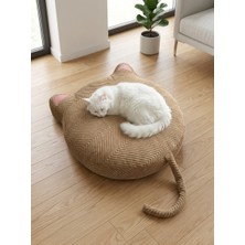 Lensa Home Kedi Figürlü Büyük Boy Yıkanabilir Kılıflı Kedi ve Köpek Yatağı Pofuduk Minder Peluş Kumaş