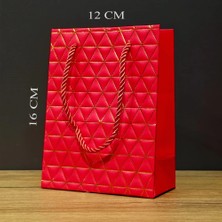 Tech Butiq Kırmızı Geometrik Desenli Mini Boy Karton Hediye Çantası