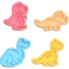 Hobist Dinozorlu Kurabiye Kalıpları - 4 Farklı Model - 4 Kesici - Oyun Hamuru - Şeker Hamuru Şekillendirici