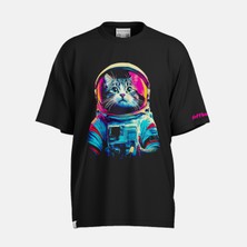 Fluffball Astronaut Unisex Regular Kesim %100 Pamuk Kedili Tişört