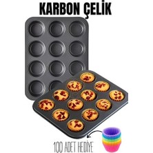 Flamex 12 Li Muffin Kalıbı Teflon Çelik 100 Muffin Kağıtlı 719516