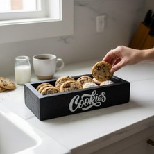 PostOtto Design Studio Ahşap Kurabiye ve Atıştırmalık Sunum Sepeti - Modern "cookies" Tasarımlı Mutfak Organizer
