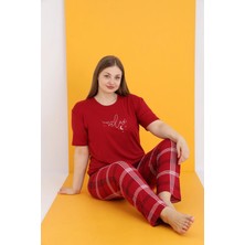 7051-6 Bamboo Battal Bordo Kısa Kol Pijama Takım