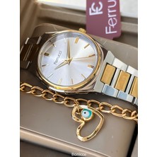 Ferrucci Çelik Kordon Gümüş Renk,Kadın Kol Saati+Bileklik