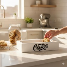 PostOtto Design Studio Ahşap Kurabiye ve Atıştırmalık Sunum Sepeti - Modern "cookies" Tasarımlı Mutfak Organizer
