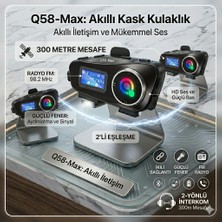 Serreha Q58-MAX Ekranlı Fenerli Motosiklet Interkom 2 Kişi Bağlantılı Radyolu Kask İçi Bluetooth Motorcu Kulaklığı