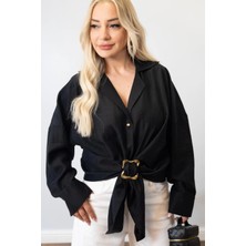 Muna Boutique Asali Siyah Bağlamalı Gömlek
