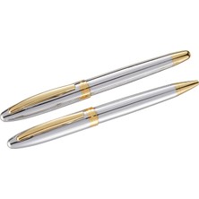 Steelpen Global Serisi 8698 Krom Gold Dolma Kalem+Tükenmez Kalem