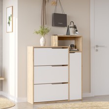 L'occi Concept 4 Kapaklı Düşer Kapak Ayakkabılık - 7 Bölmeli Kayar Raflı Beyaz Düzenleyici - Fod3-Sw