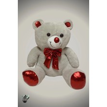 Sevimli Gri Kırmızı Fiyonklu Peluş Ayıcık Oyuncak – Yumuşak Dokulu