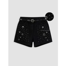 LC Waikiki Yüksek Bel Taşlı Kız Çocuk Jean Şort  (S6)
