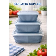 Miras Home Iç Içe Geçmeli Snaplid Dikdörtgen Saklama Kabı (600 - 1100 - 1800 Ml) (Üçlü Set)