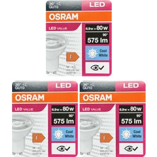 Avarson (3 Adet) Ledvance 6,9W GÜNIŞIĞI-ILIK Beyaz (4000K) GU10 Duylu LED Spot Ampul