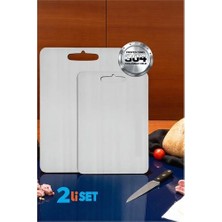 Flamex Kesim Tahtası - Profesyonel 304 Paslanmaz Çelik Doğrama Tahtası 2 Li Set 721821