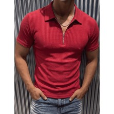 Oksit Luuk Erkek Slim Fit Fermuarlı Polo Yaka Fitilli T-Shirt