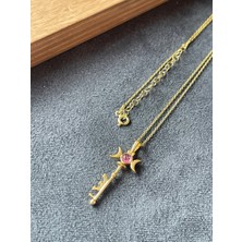 Aida Jewelss 925 Ayar Gümüş Ametist Taşlı Ay Döngüsü Anahtar Gümüş Kolye 45CM