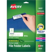 Avery Ekstra Büyük Dosya Klasör Etiketleri, Çıkarılabilir Yapıştırıcı, Mat Beyaz, 15/16" x 3-7/16",