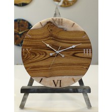 Simeranya Dekor Kestane Ahşap – Beyaz Sedef Epoksi Duvar Saati – Çap 41 cm