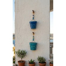 Fi Hediyelik Dekoratif Seramik Saksı 2’li Set Ege Serisi El Yapımı Dekoratif Nazar Boncuklu Balkon Süsü