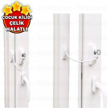 EvdeLazım Çelik Halatlı Çocuk Kilidi Pencere Emniyet Balkon Kapısı Hırsız Kilidi Beyaz