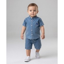 Ege Bebek Erkek Bebek Yazlık Kot Gömlekli Şortlu 6-9-12-18-24 Aylık Bayramlık Şık 2'li Kot Takım