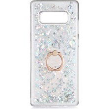 ZM Store Galaxy Note 8 Uyumlu Kılıf Simli Sıvılı Yüzük Standlı Milce Kapak