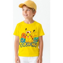 Book OrBook Pikachu Charmander Bulbasaur %100 Pamuk Premium Kalite Çocuk Tişörtü (3-12 Yaş)