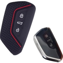 Midas Toptan Home Volkswagen Golf 8 Mk8 2020 Üzeri Uyumlu Silikon Oto Anahtar Kumanda Kabı Siyah Kırmızı