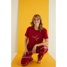 7051-6 Bamboo Bordo Kısa Kol Pijama Takım