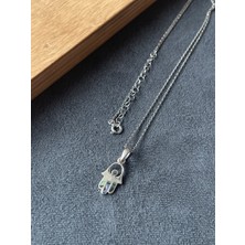 Aida Jewelss 925 Ayar Gümüş Hareli Taşlı Özel Tasarım Fatma Ana Eli Kolye 45CM