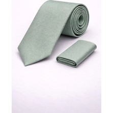 Açık Yeşil Armürlü Desenli Kravat & Mendil Seti