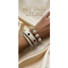 My Takı Store Kemik Taş ve Gold  Detaylı Üçlü Kombin Bileklik