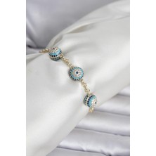 Hatıra Kutusu Pirinç Gold Renk Nazarlı Model Zirkon Taşlı Kadın Bileklik - Lisinya