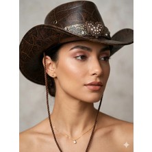 Freya Vintage Kahverengi Kovboy Şapka – Klasik Western Tarz Deri Görünümlü Şapka