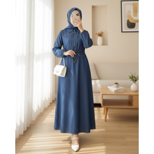 Moda Morfo Yarım Fermuarlı Tünel Bağcıklı Kot Elbise -Indigo