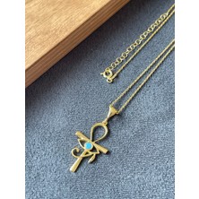 Aida Jewelss 925 Ayar Gümüş Firuze Taşlı Ank Ra Gümüş Kolye 45 cm