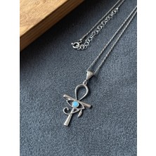 Aida Jewelss 925 Ayar Gümüş Firuze Taşlı Ank Ra Gümüş Kolye 45 cm
