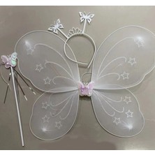 Nemere Beyaz Renk Kelebek Kanadı Tacı ve Sopası 50X37 cm