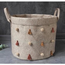 Nemere Katlanabilir Çok Amaçlı Ponponlu Yuvarlak Düzenleyici Saklama Kutusu Organizer Keçe (Mini Boy) - 03785